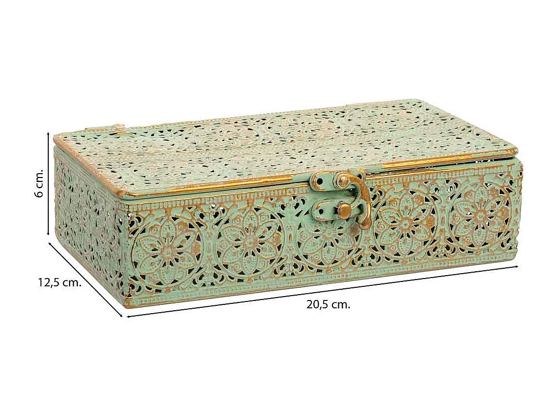 Boîte en métal vert 20.5x12.5x6h cm (hauteur)