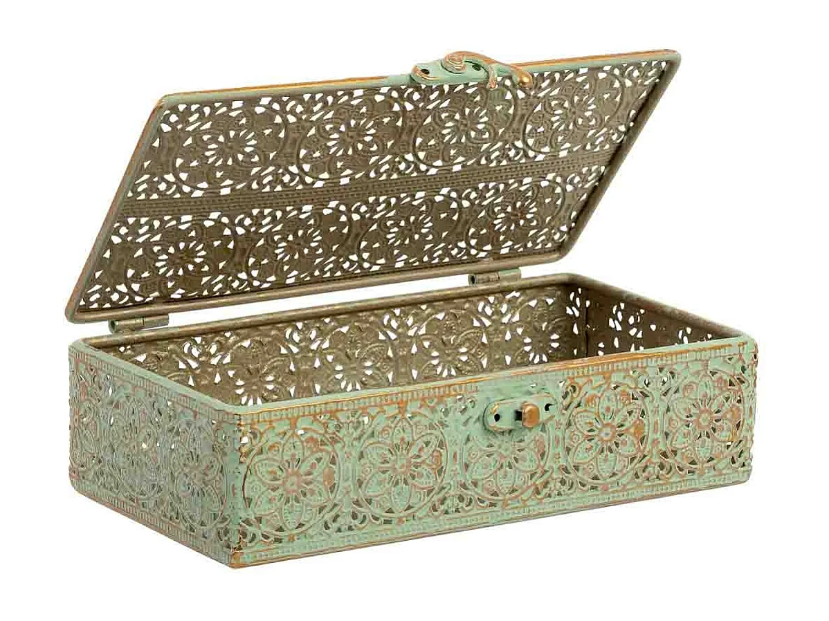 Boîte en métal vert 20.5x12.5x6h cm (hauteur)