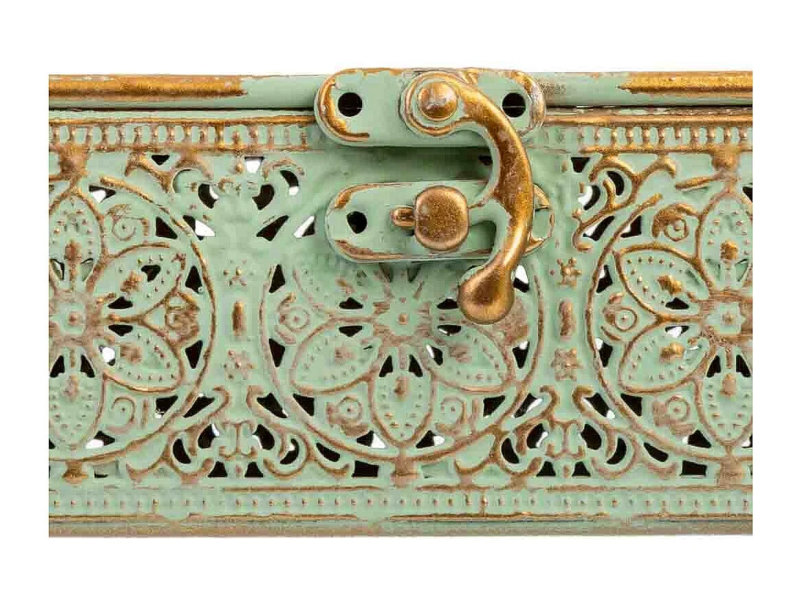 Boîte en métal vert 20.5x12.5x6h cm (hauteur)