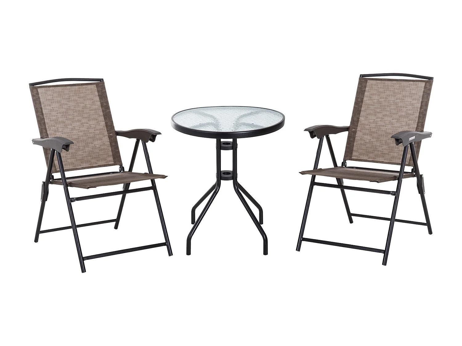 EasyComfort Tavolino con 2 Sedie Set Mobili 3pz Pieghevole Regolabile Esterno Textilene Marrone