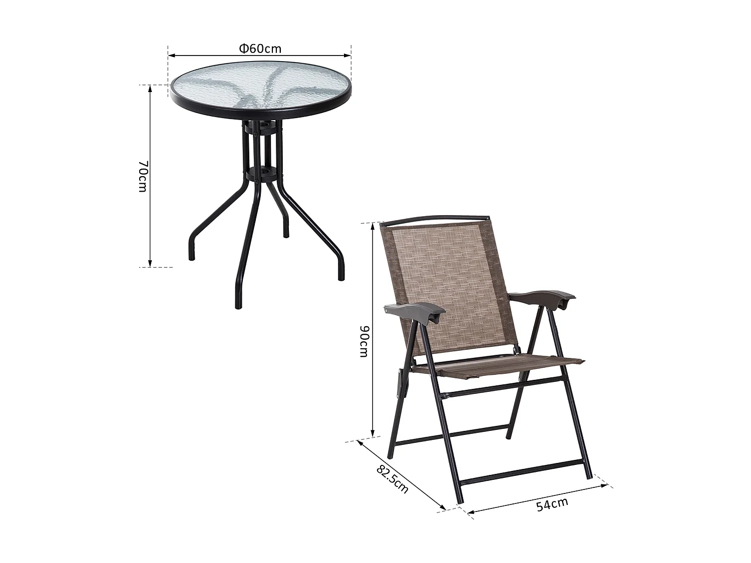 EasyComfort Tavolino con 2 Sedie Set Mobili 3pz Pieghevole Regolabile Esterno Textilene Marrone