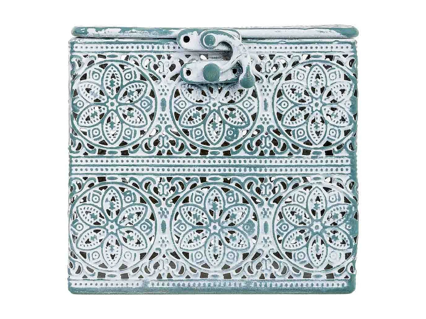 Boîte en métal vert 12.5x12.5x11.5h cm (hauteur)