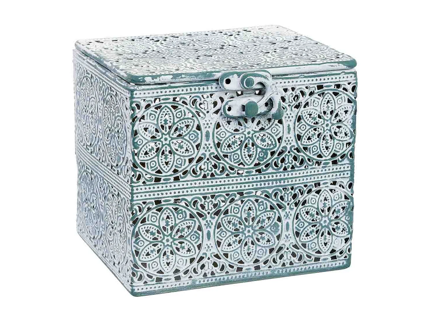 Boîte en métal vert 12.5x12.5x11.5h cm (hauteur)