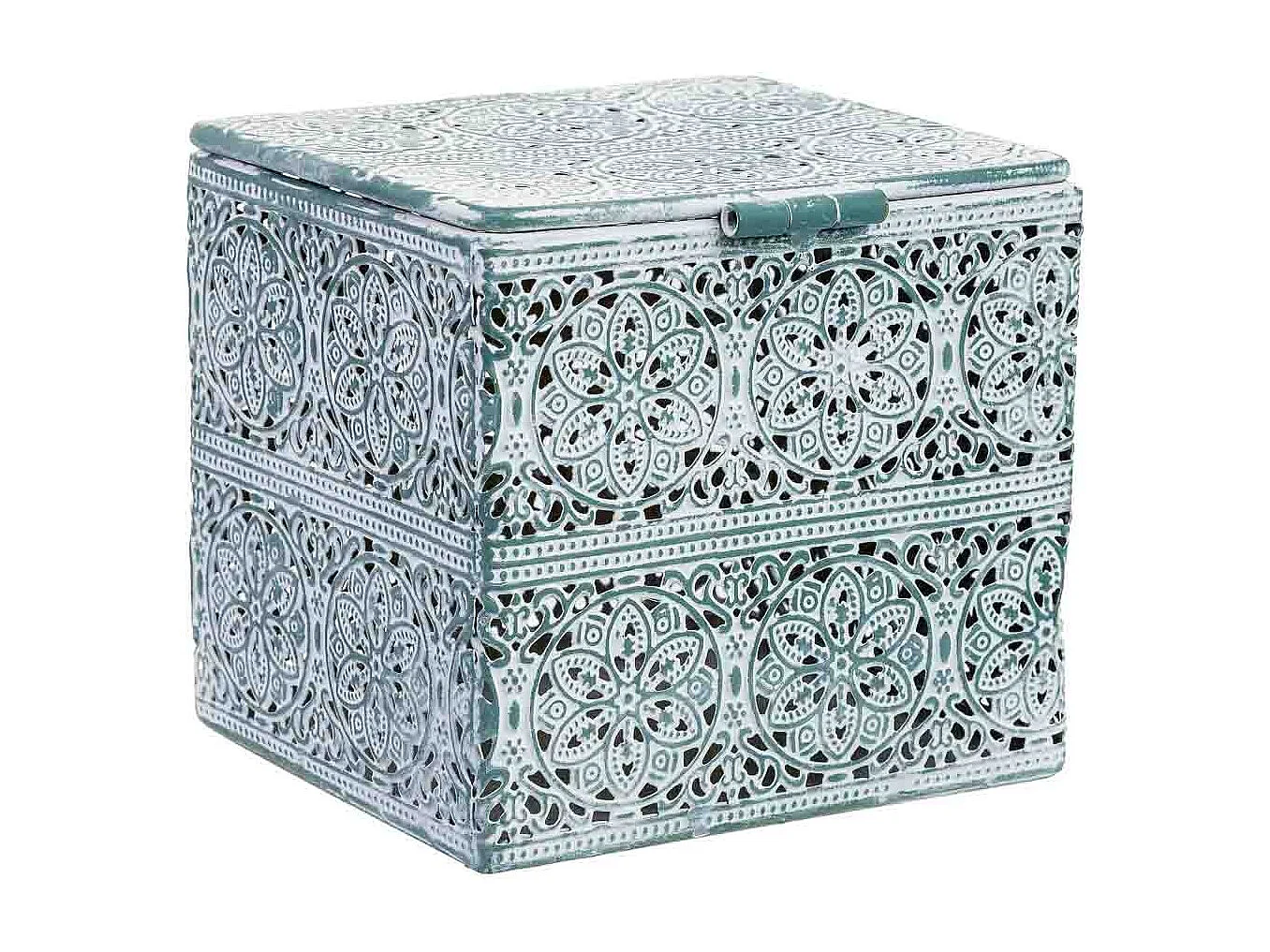 Boîte en métal vert 12.5x12.5x11.5h cm (hauteur)