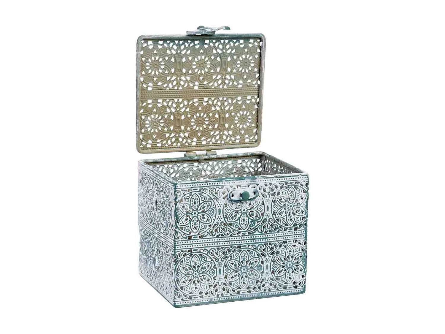 Boîte en métal vert 12.5x12.5x11.5h cm (hauteur)