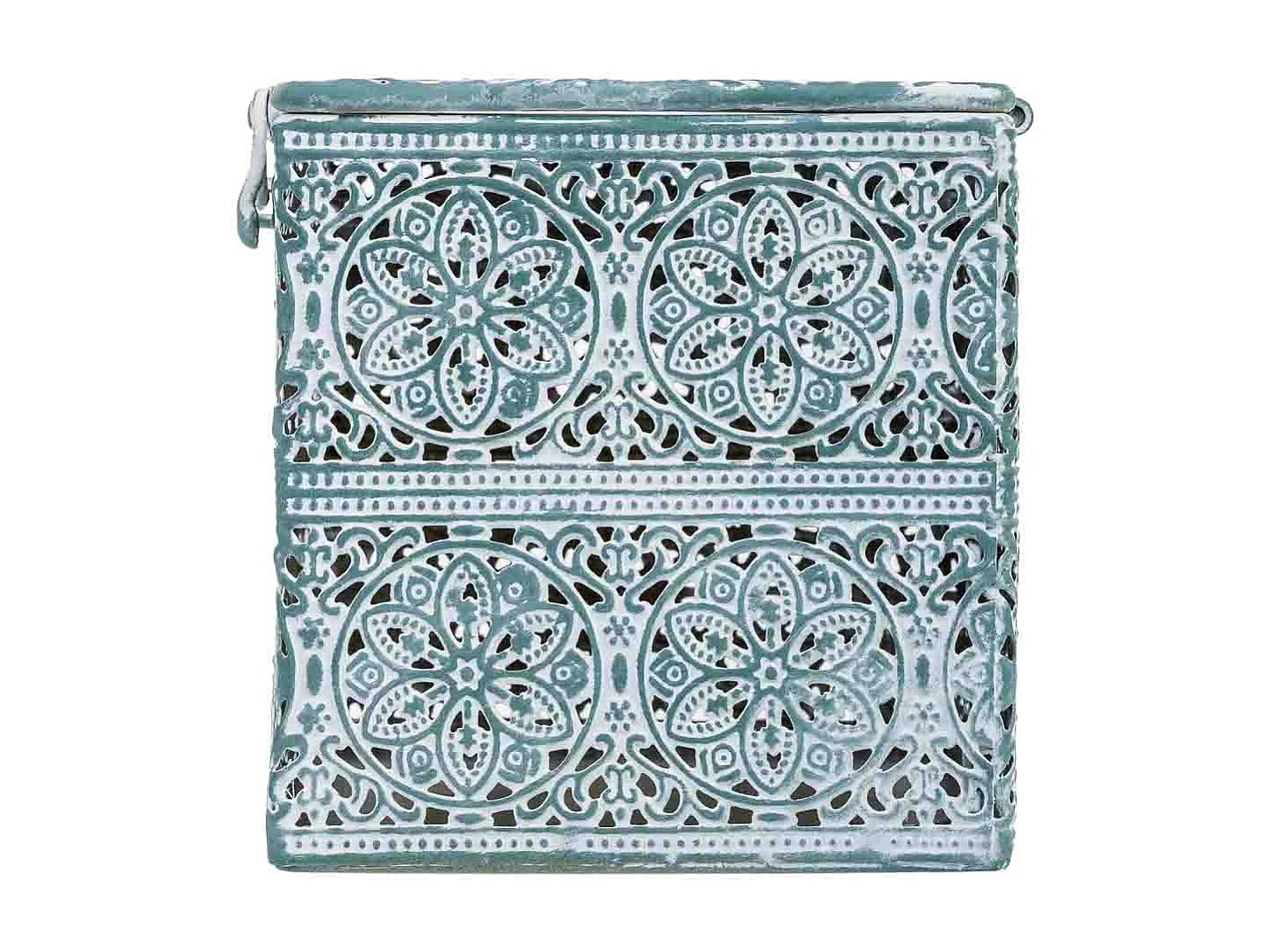 Boîte en métal vert 12.5x12.5x11.5h cm (hauteur)