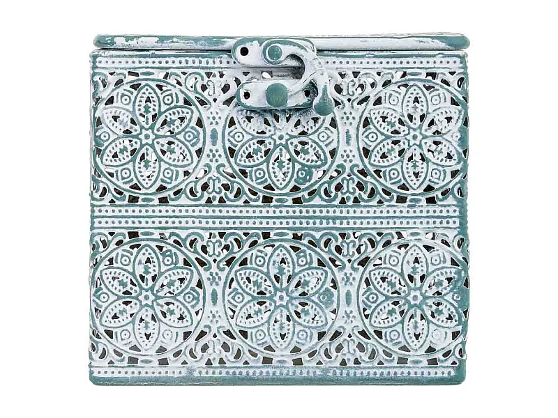 Boîte en métal vert 12.5x12.5x11.5h cm (hauteur)