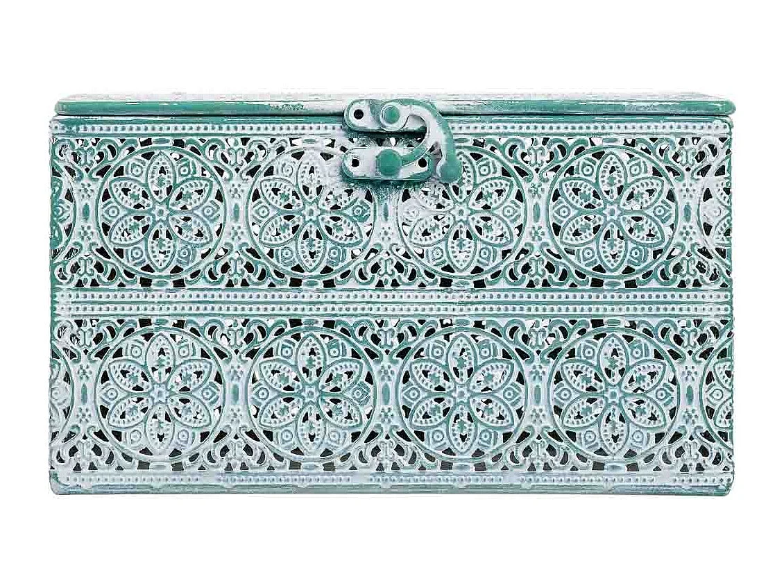 Boîte en métal vert 20.5x12.5x11.5h cm (hauteur)