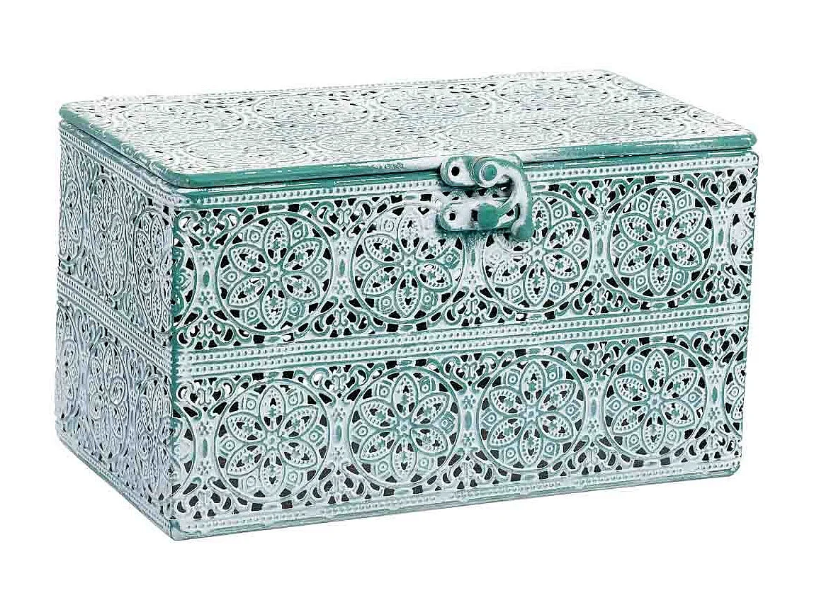 Boîte en métal vert 20.5x12.5x11.5h cm (hauteur)