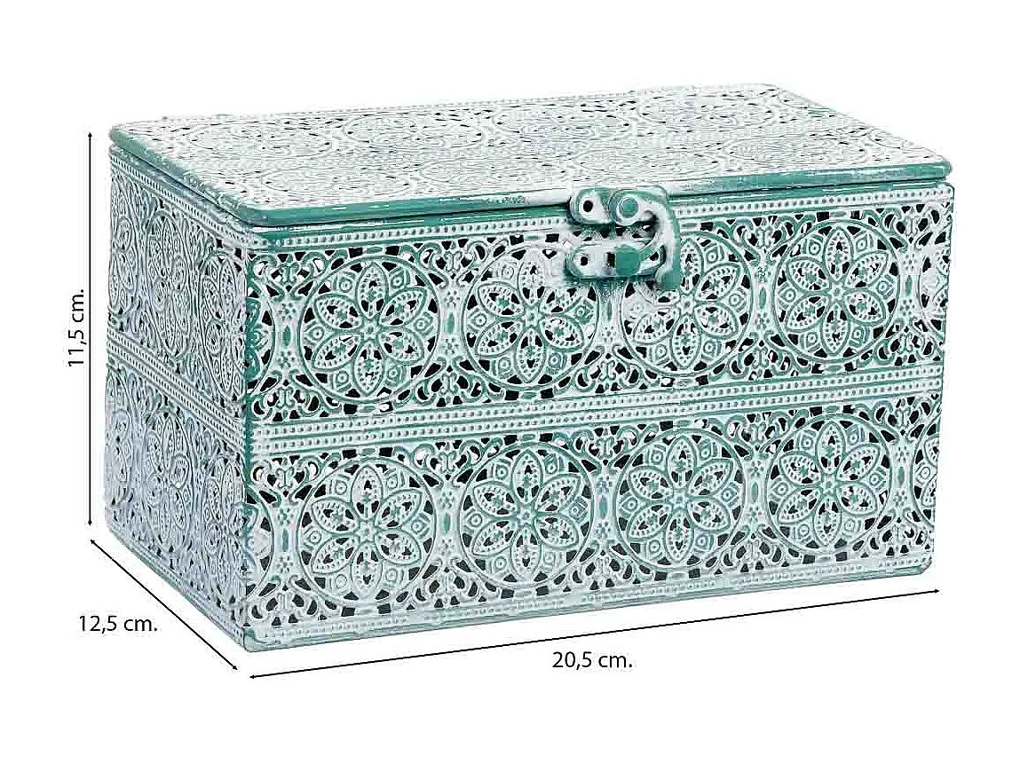 Boîte en métal vert 20.5x12.5x11.5h cm (hauteur)