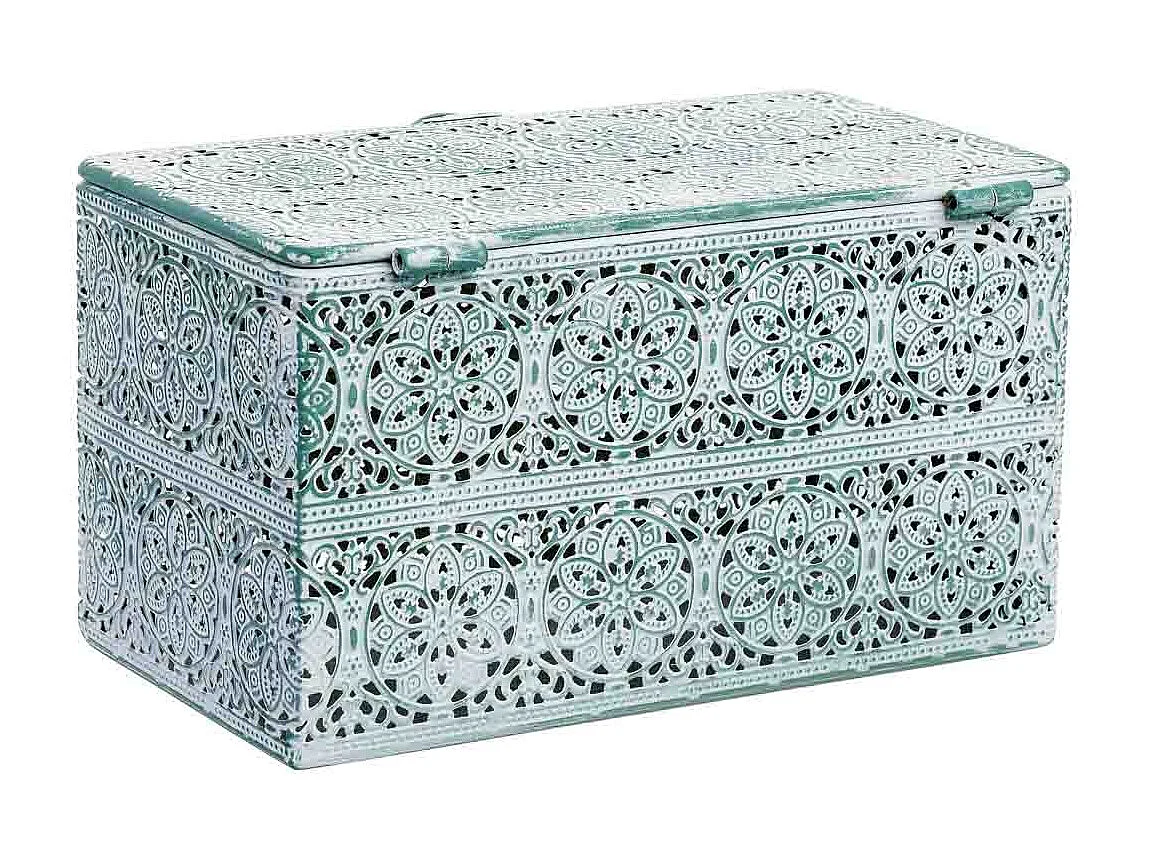 Boîte en métal vert 20.5x12.5x11.5h cm (hauteur)