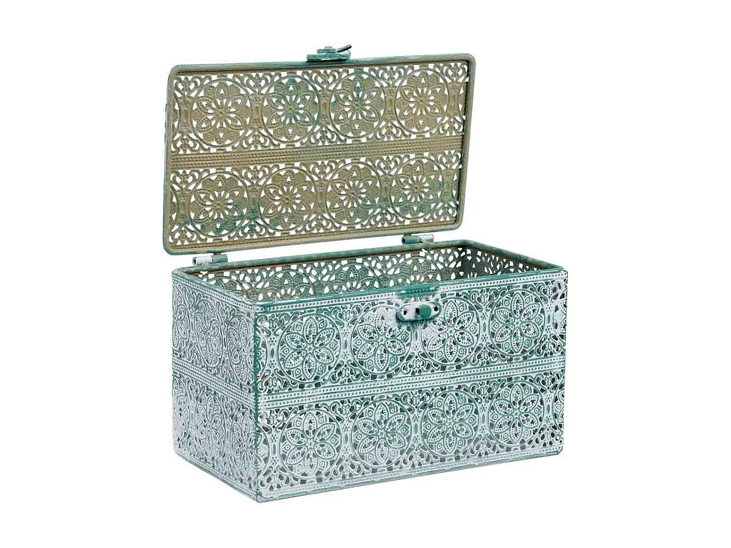 Boîte en métal vert 20.5x12.5x11.5h cm (hauteur)