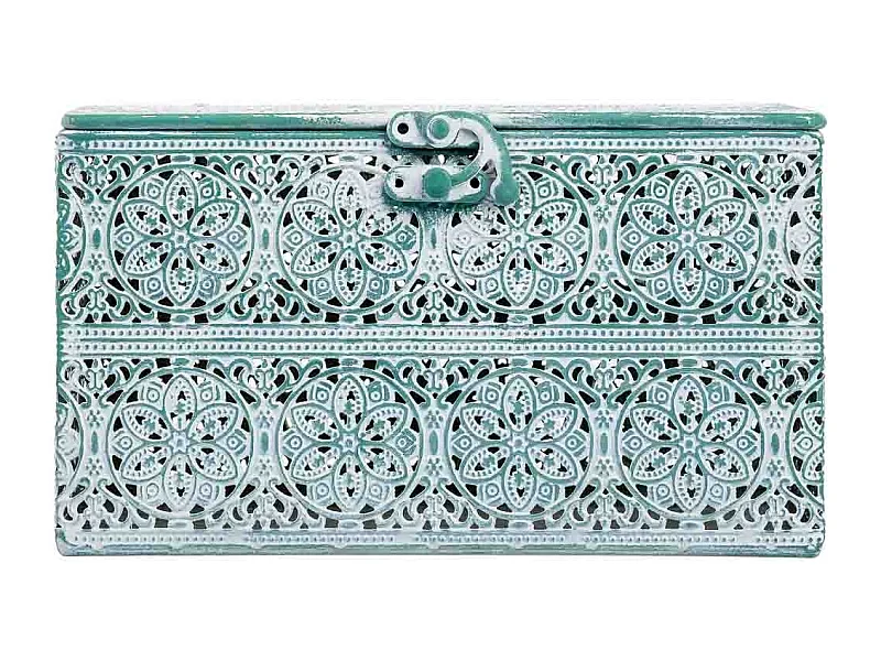 Boîte en métal vert 20.5x12.5x11.5h cm (hauteur)