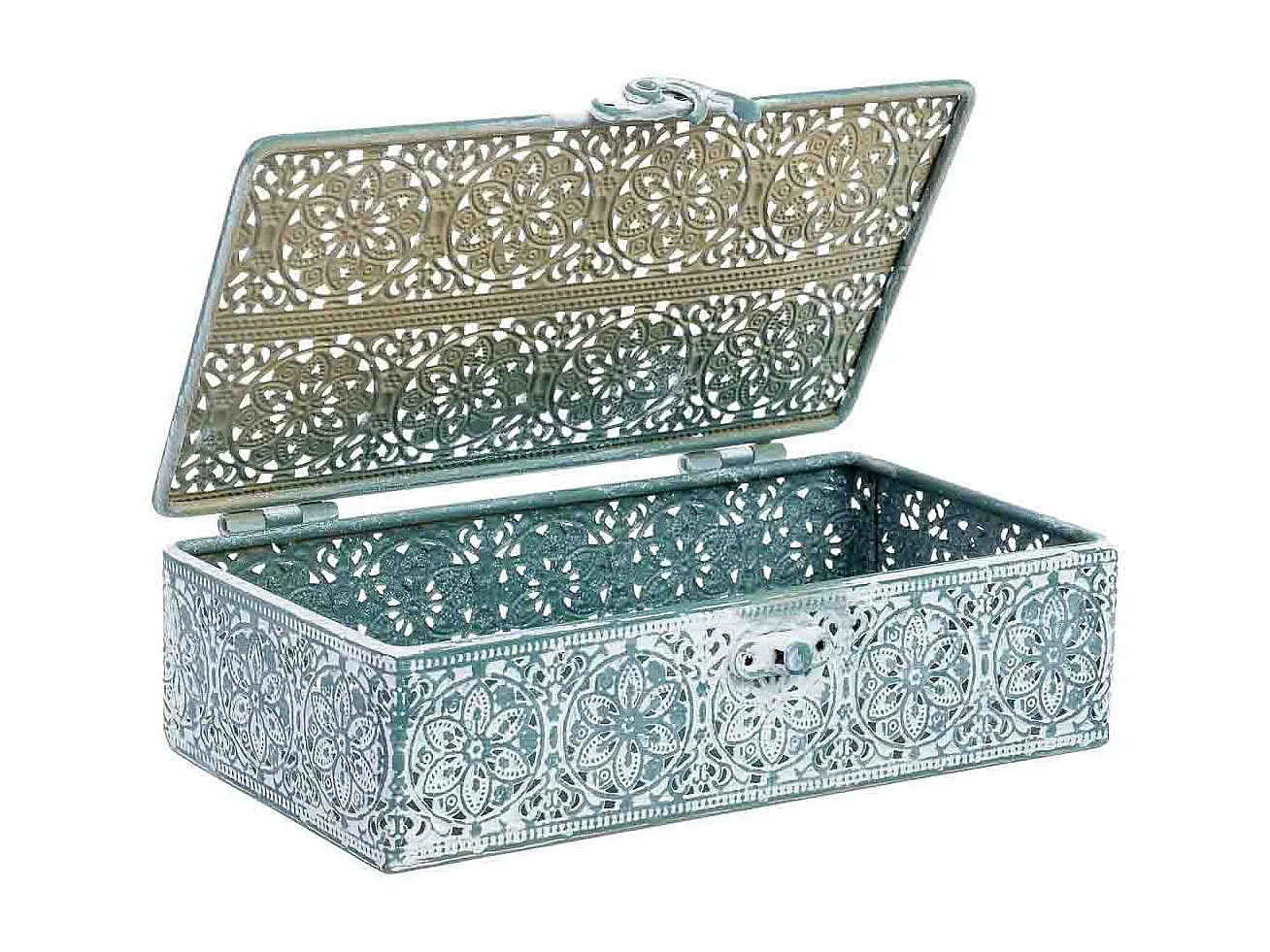 Boîte en métal vert 20.5x12.5x6h cm (hauteur)