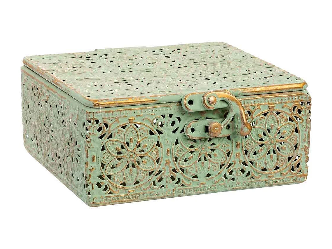 Boîte en métal vert 12.5x12.5x6h cm (hauteur)