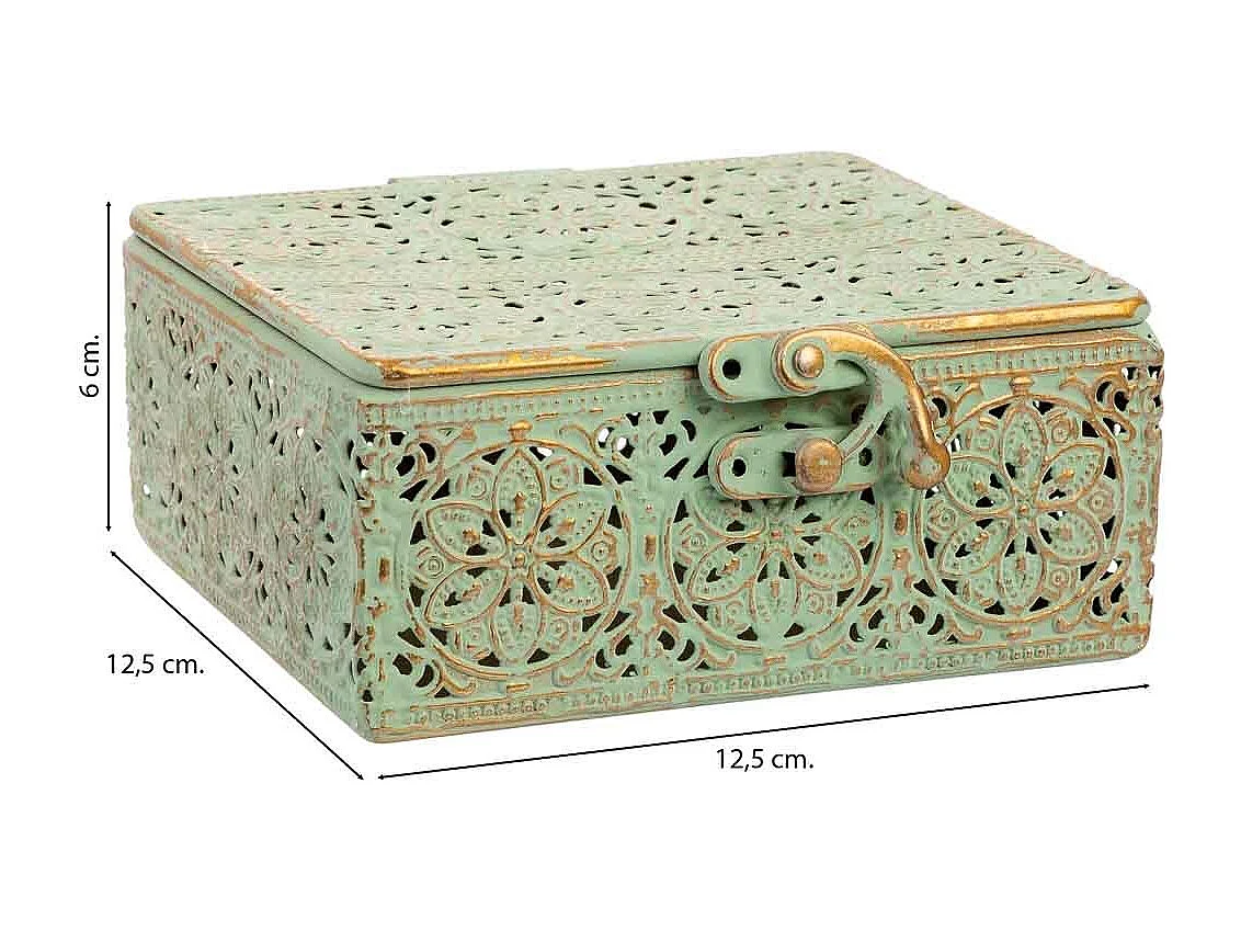 Boîte en métal vert 12.5x12.5x6h cm (hauteur)