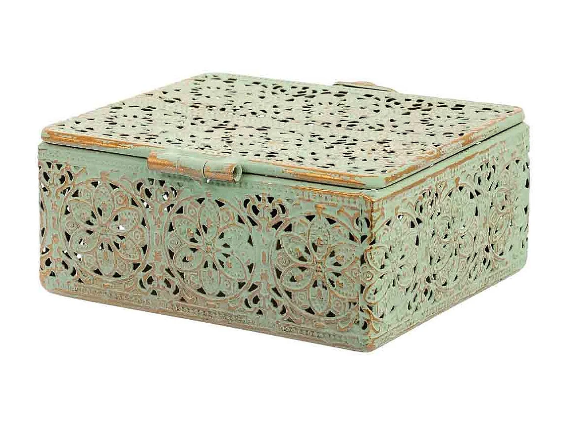 Boîte en métal vert 12.5x12.5x6h cm (hauteur)