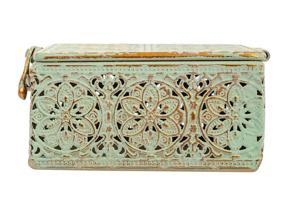 Boîte en métal vert 12.5x12.5x6h cm (hauteur)