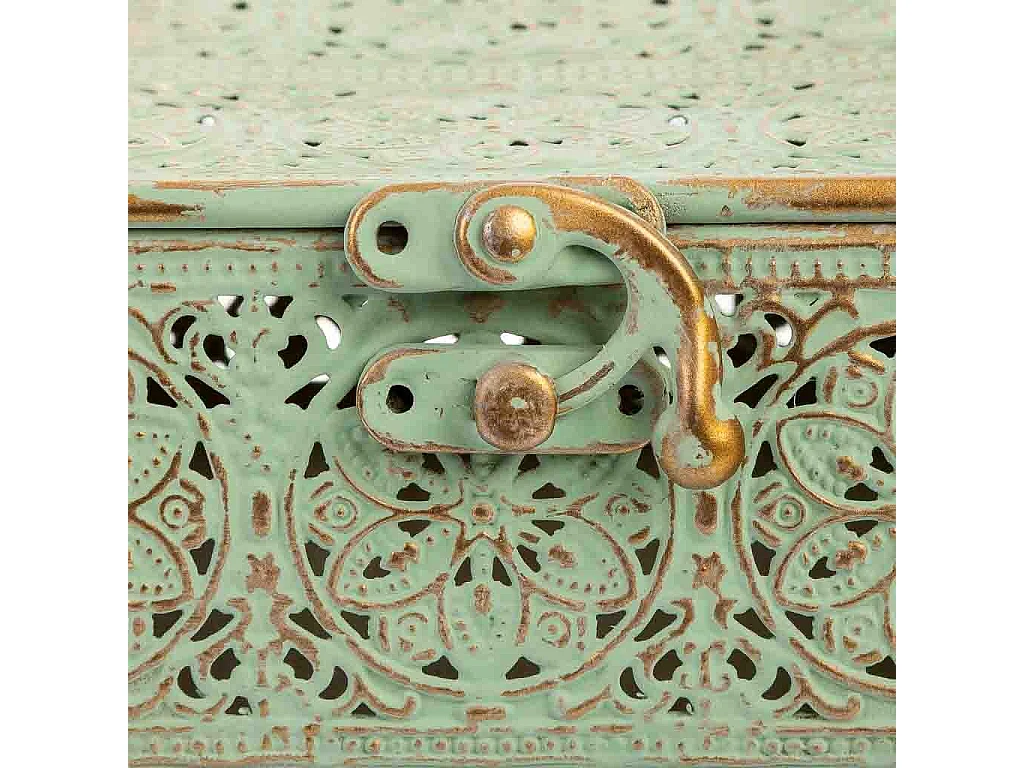 Boîte en métal vert 12.5x12.5x6h cm (hauteur)