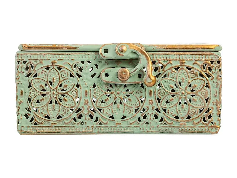 Boîte en métal vert 12.5x12.5x6h cm (hauteur)