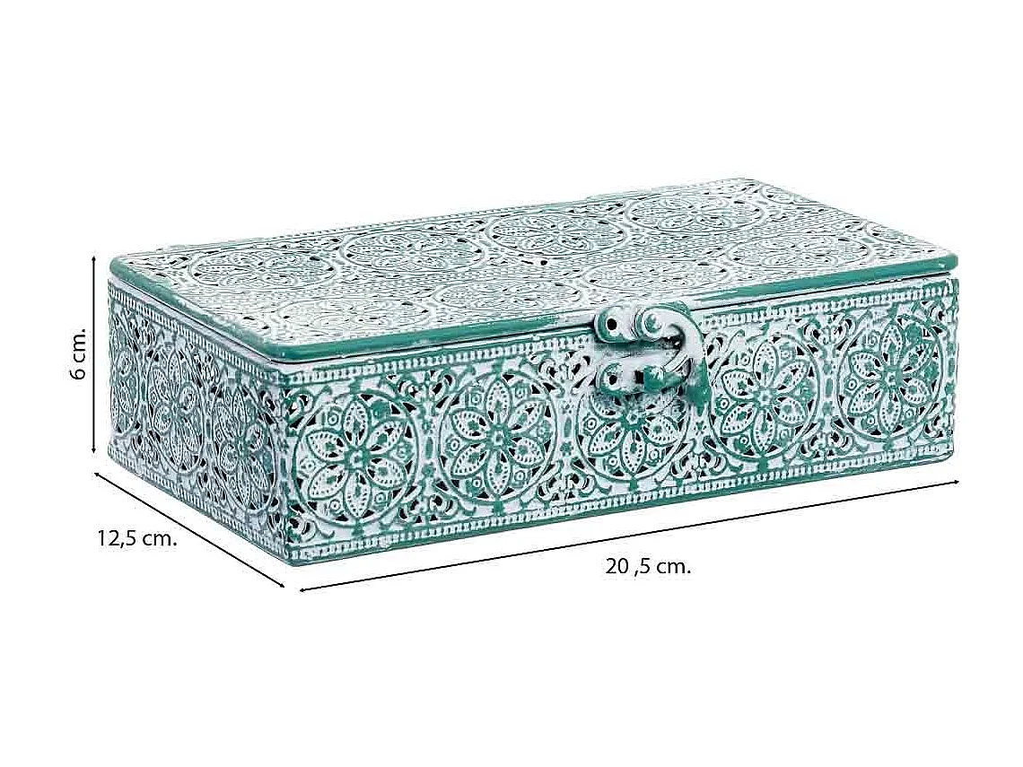 Boîte en métal vert 20.5x12.5x6h cm (hauteur)