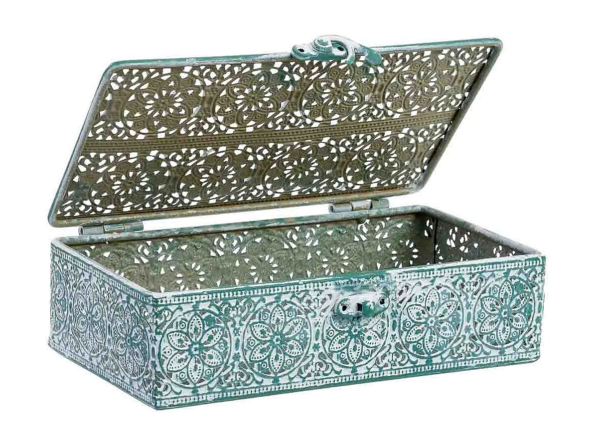 Boîte en métal vert 20.5x12.5x6h cm (hauteur)