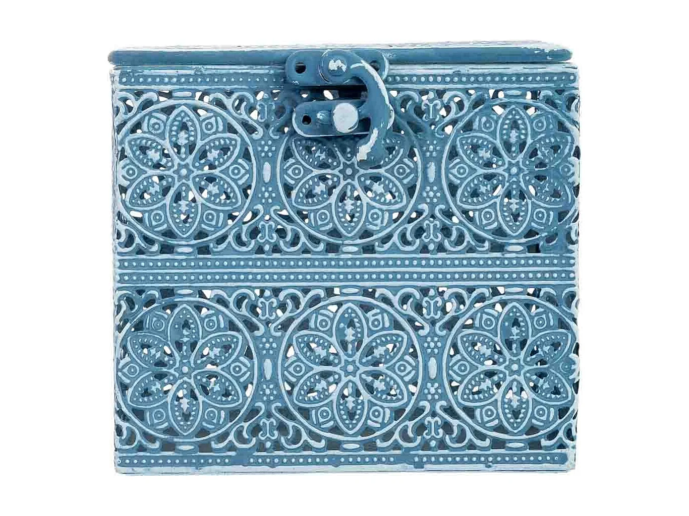 Boîte en métal bleu 12.5x12.5x11.5h cm (hauteur)