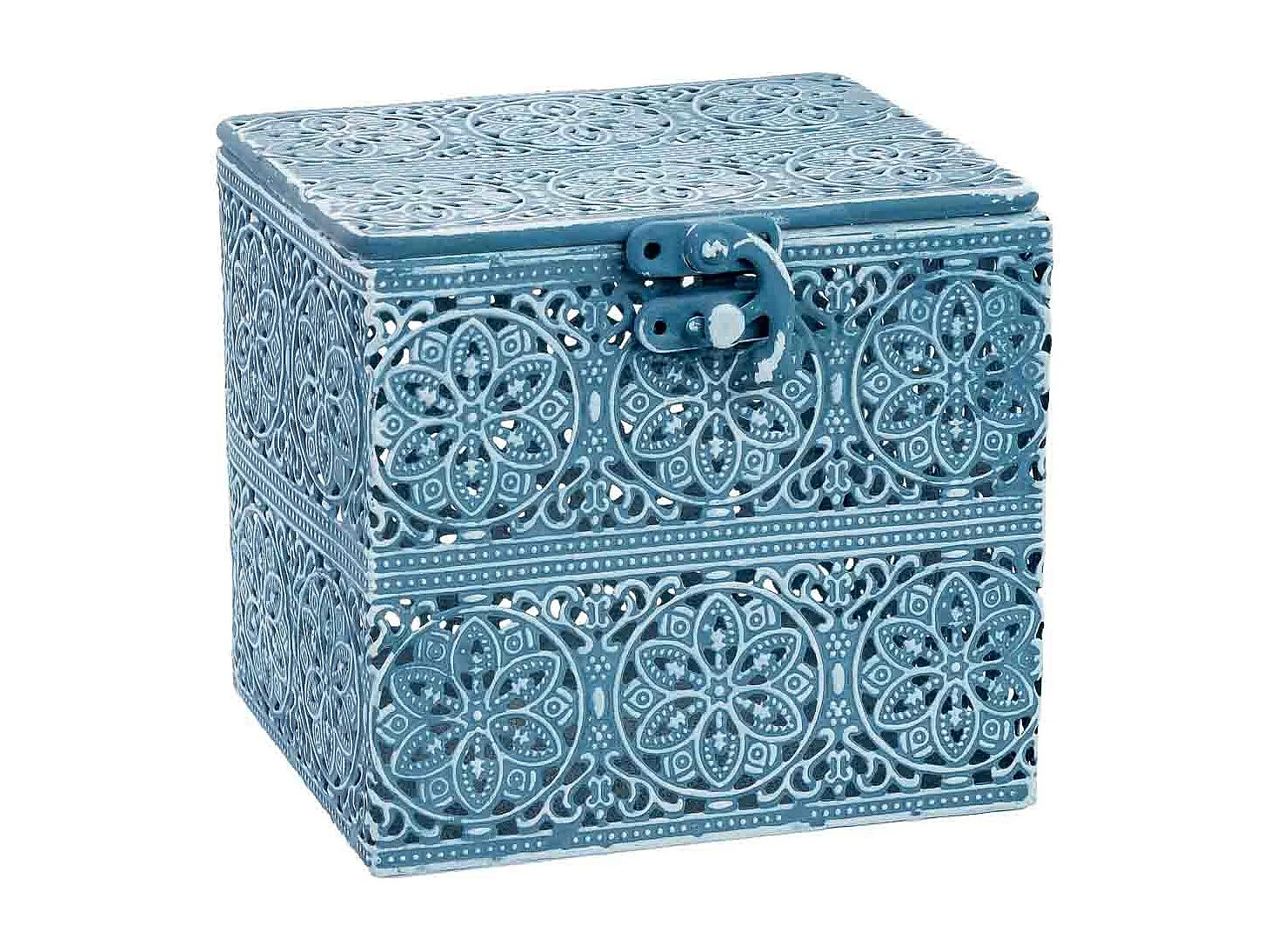 Boîte en métal bleu 12.5x12.5x11.5h cm (hauteur)