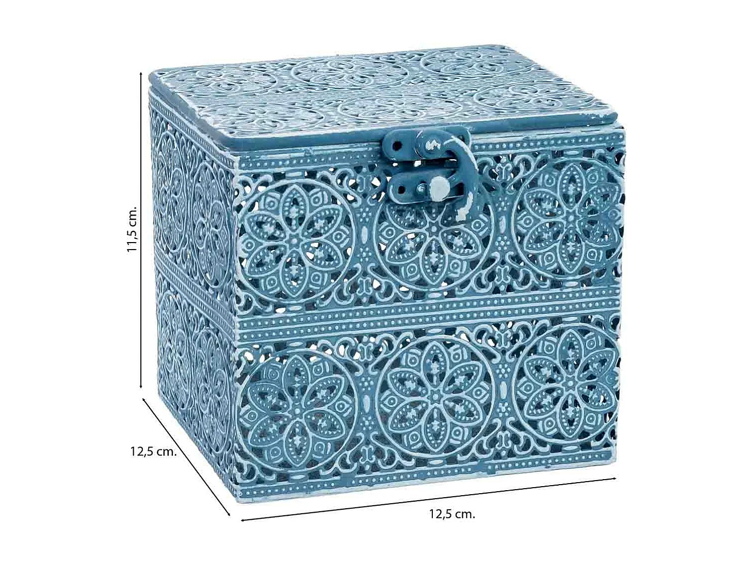Boîte en métal bleu 12.5x12.5x11.5h cm (hauteur)