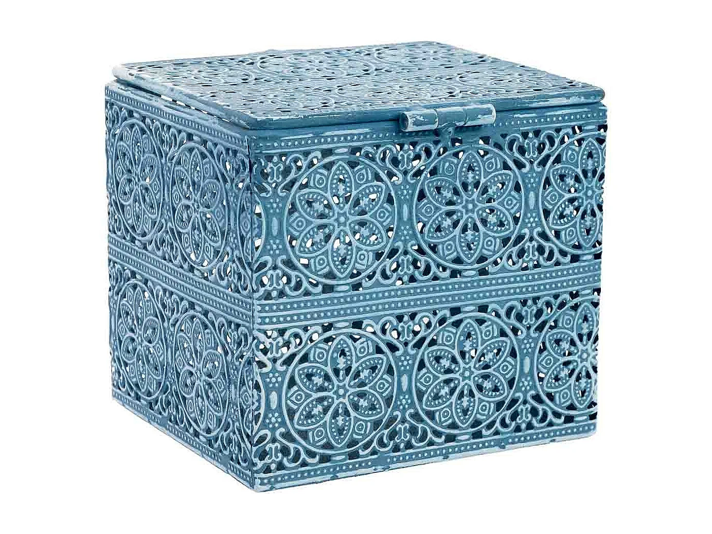 Boîte en métal bleu 12.5x12.5x11.5h cm (hauteur)