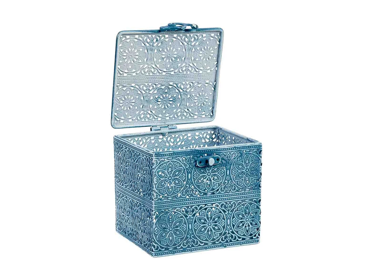 Boîte en métal bleu 12.5x12.5x11.5h cm (hauteur)