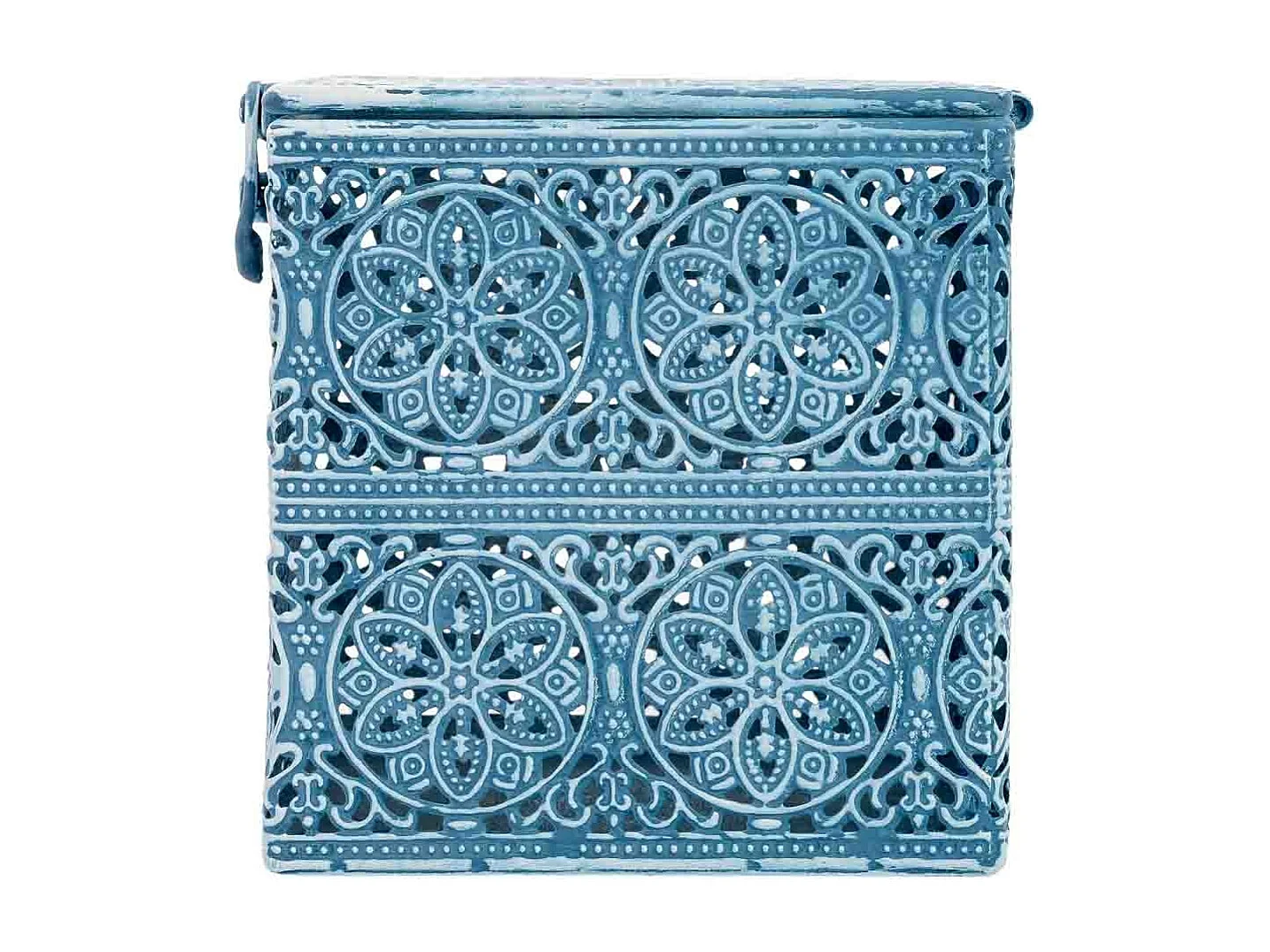 Boîte en métal bleu 12.5x12.5x11.5h cm (hauteur)