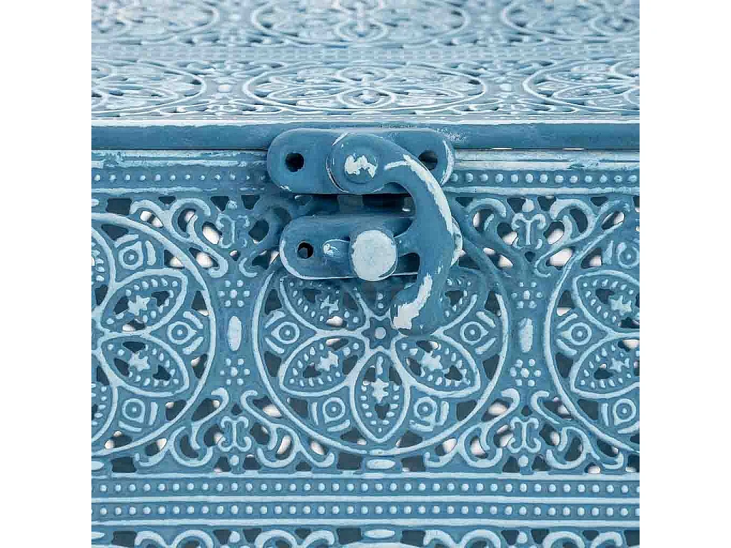 Boîte en métal bleu 12.5x12.5x11.5h cm (hauteur)