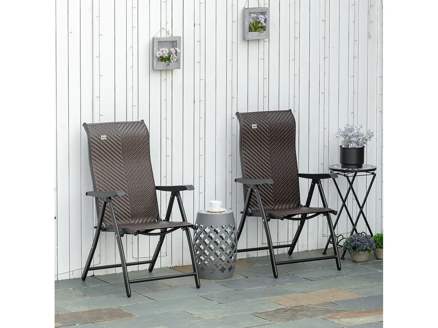 EasyComfort Set da 2 Sedie da Giardino Pieghevoli in Rattan PE, Schienale 7 Posizioni, 71x58x111cm