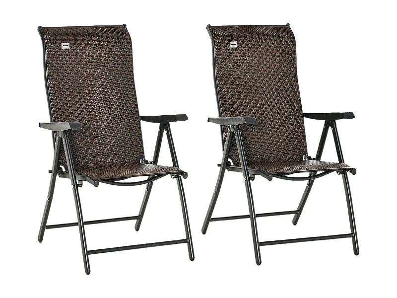EasyComfort Set da 2 Sedie da Giardino Pieghevoli in Rattan PE, Schienale 7 Posizioni, 71x58x111cm