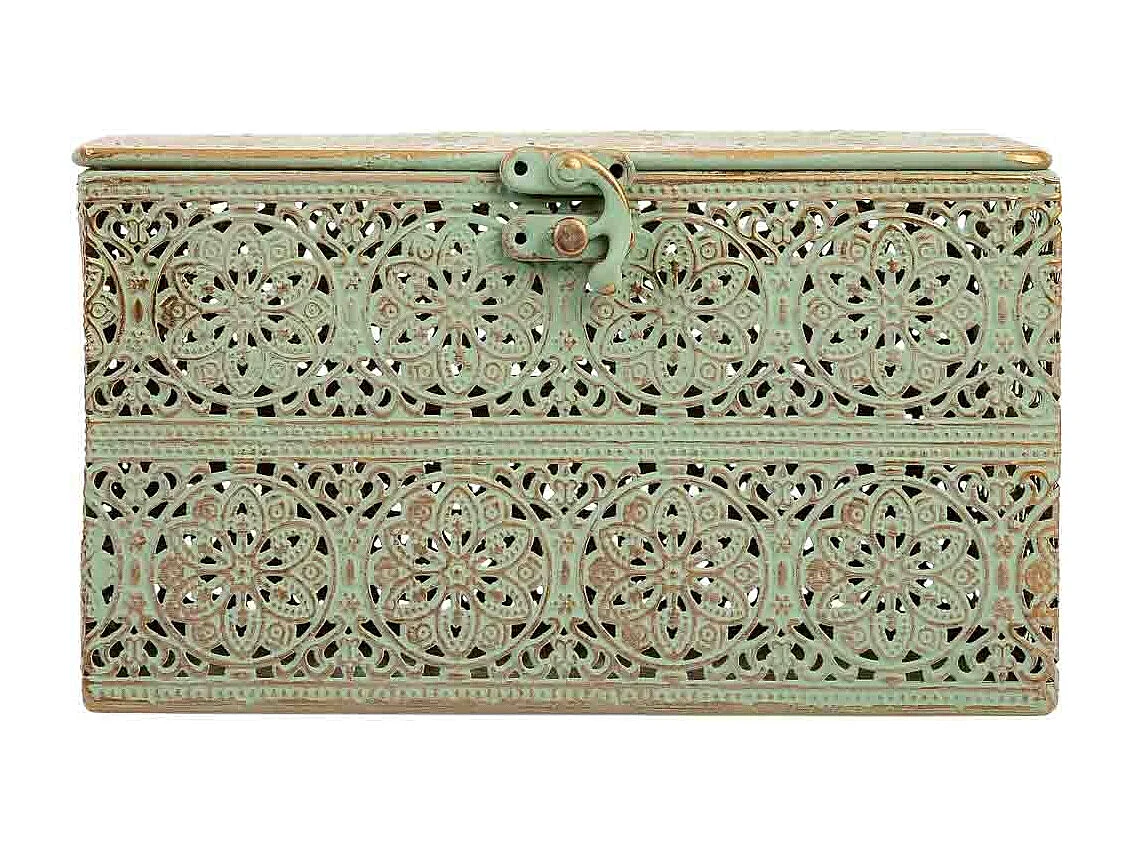 Boîte en métal vert 20.5x12.5x11.5h cm (hauteur)