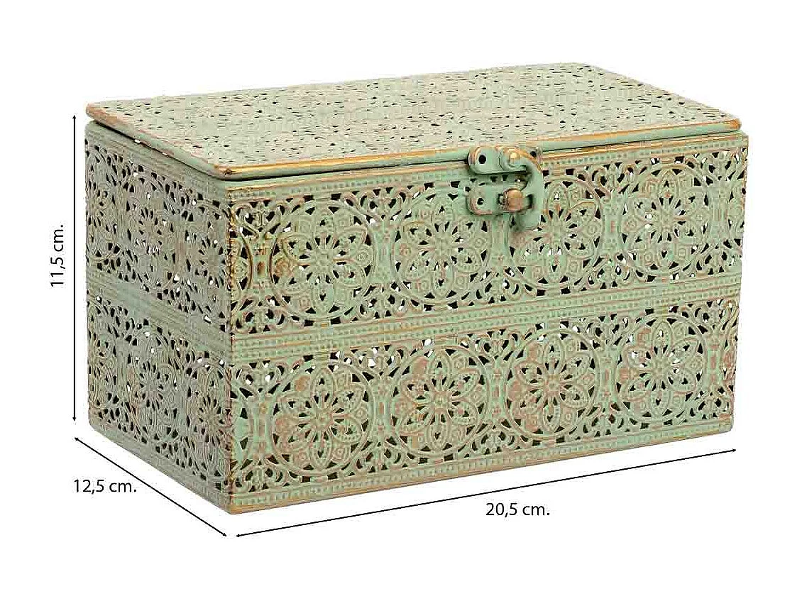 Boîte en métal vert 20.5x12.5x11.5h cm (hauteur)