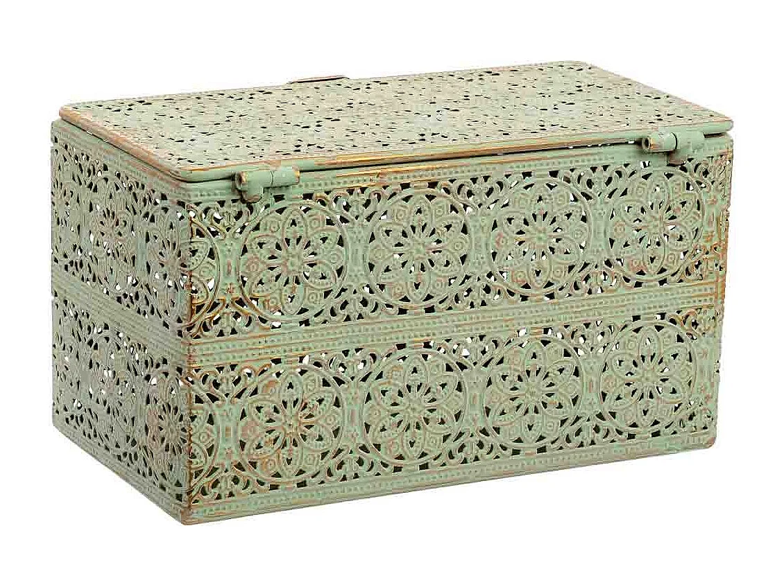 Boîte en métal vert 20.5x12.5x11.5h cm (hauteur)