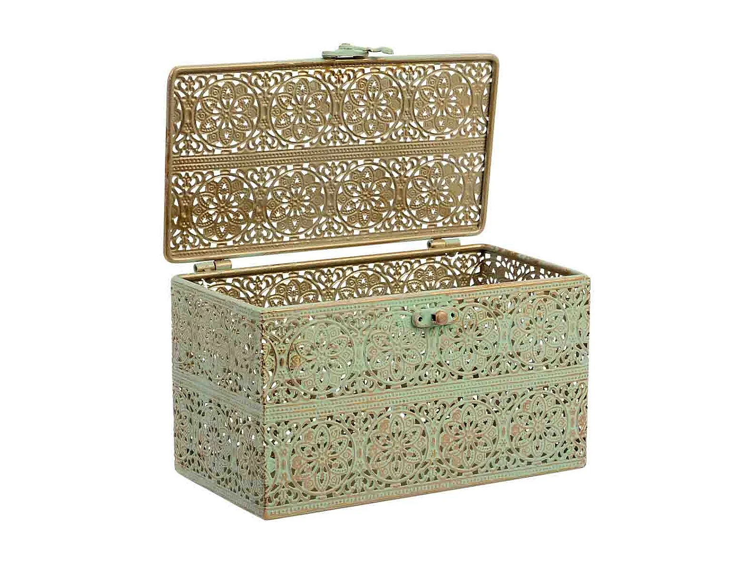 Boîte en métal vert 20.5x12.5x11.5h cm (hauteur)