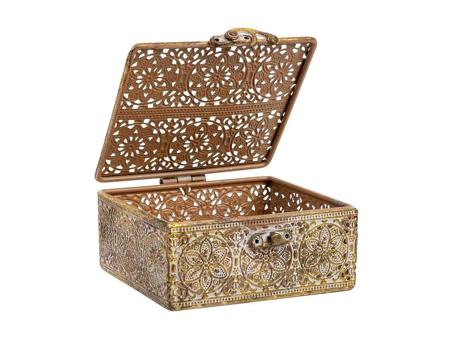 Boîte en métal marron 12.5x12.5x6h cm (hauteur)