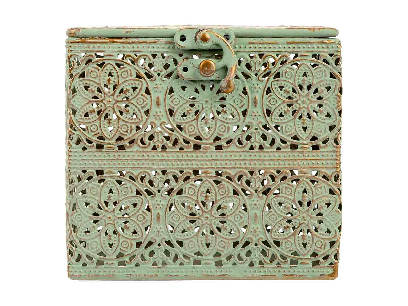 Boîte en métal vert 12.5x12.5x11.5h cm (hauteur)