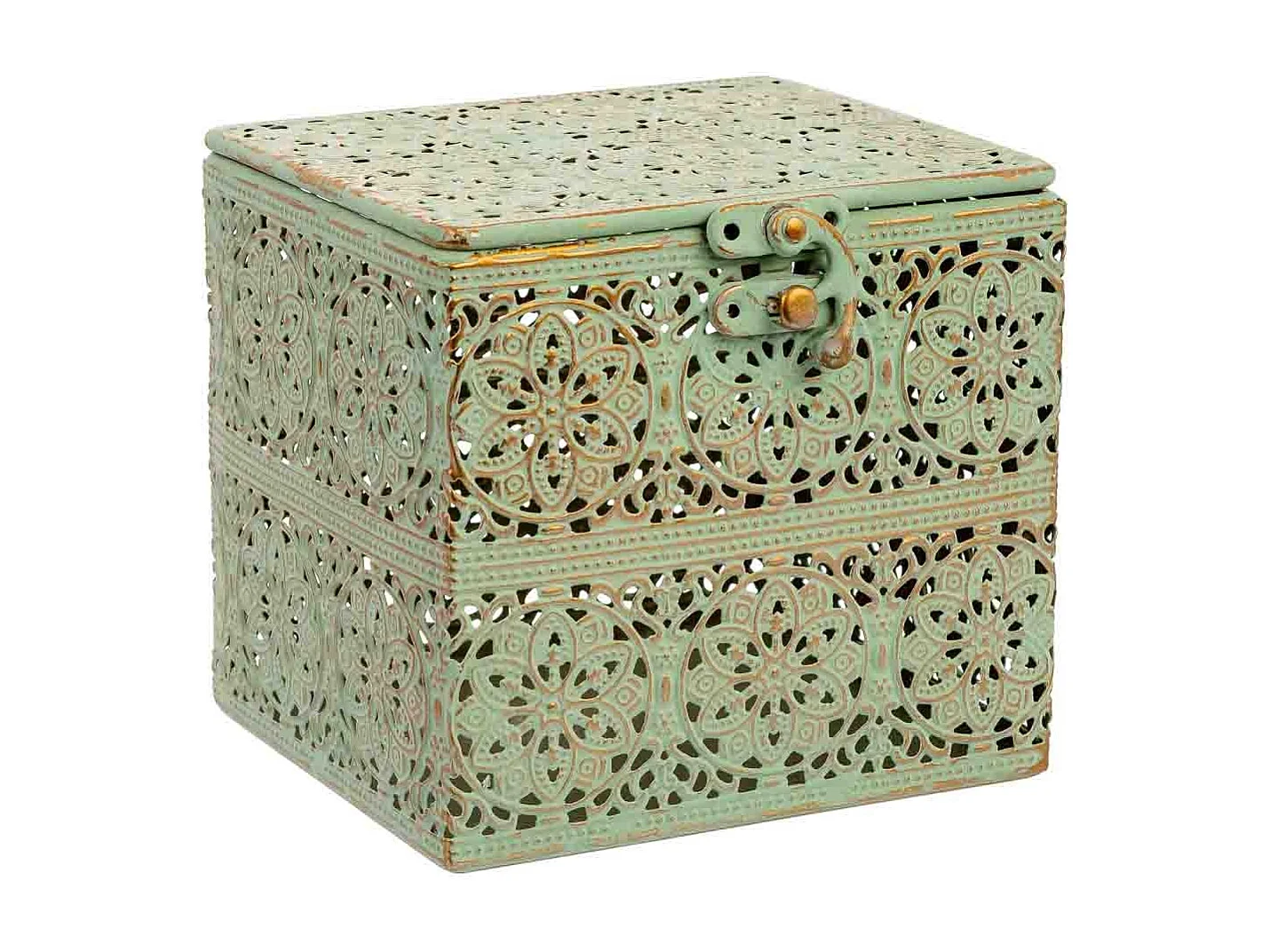 Boîte en métal vert 12.5x12.5x11.5h cm (hauteur)