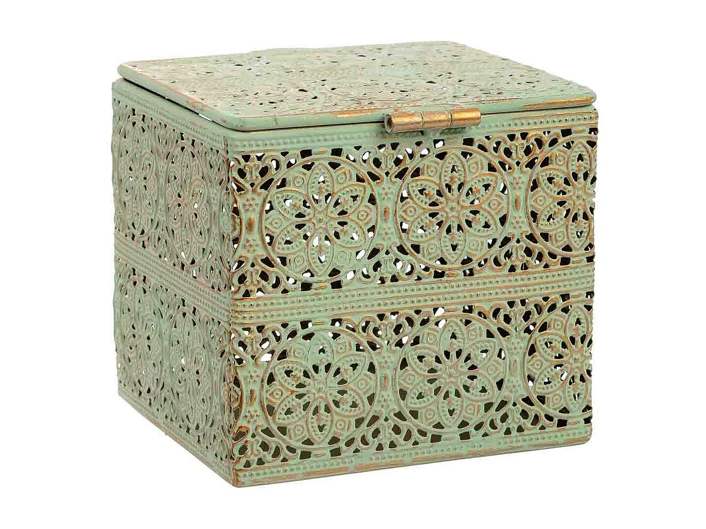 Boîte en métal vert 12.5x12.5x11.5h cm (hauteur)