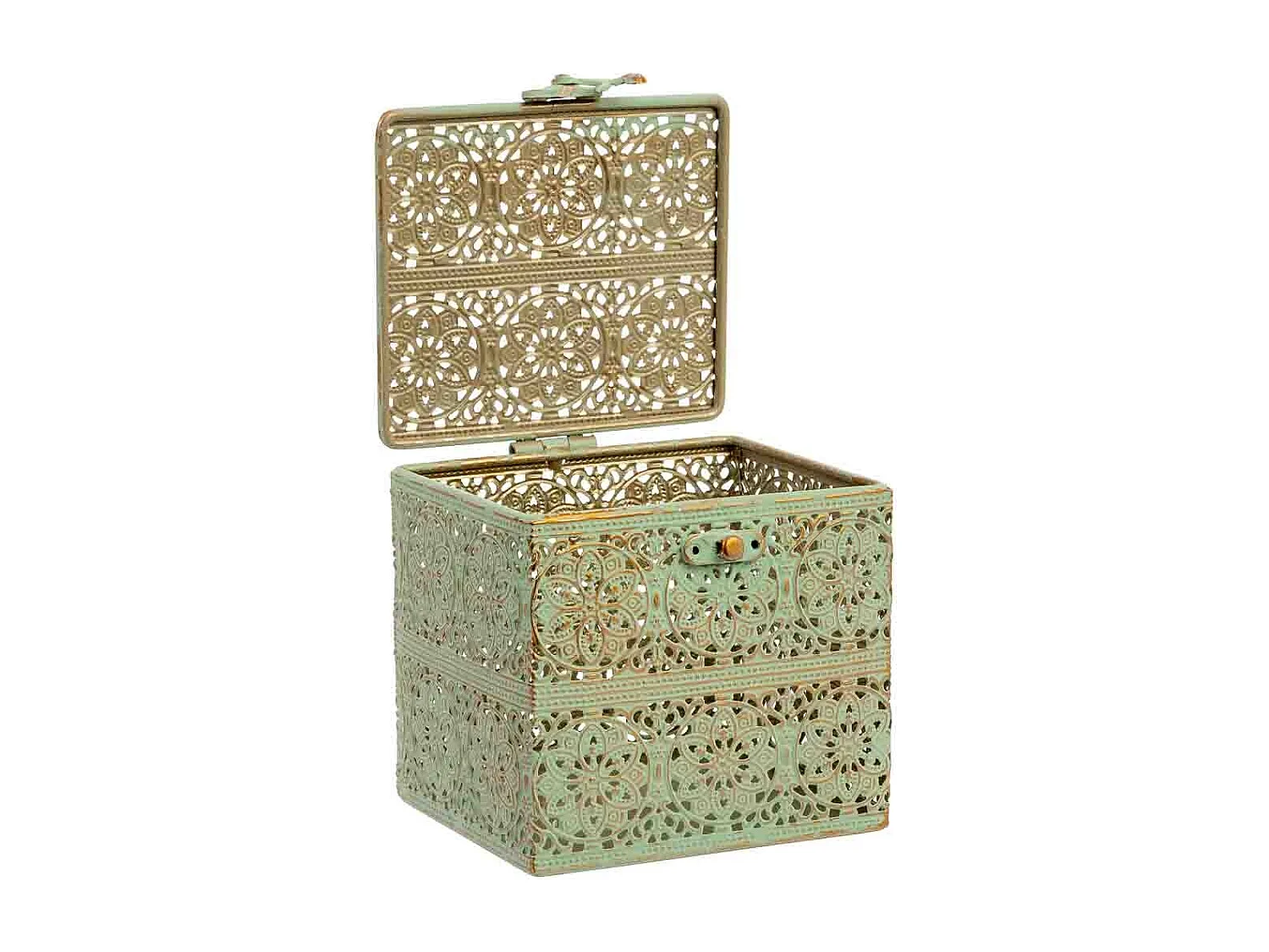 Boîte en métal vert 12.5x12.5x11.5h cm (hauteur)