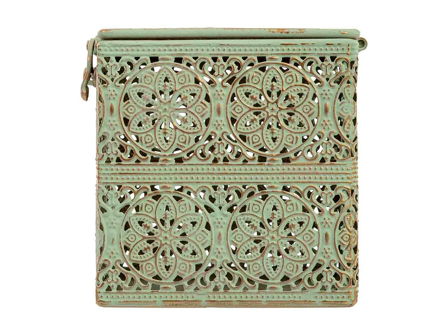 Boîte en métal vert 12.5x12.5x11.5h cm (hauteur)