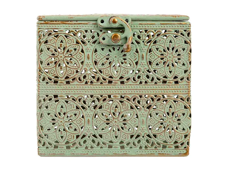 Boîte en métal vert 12.5x12.5x11.5h cm (hauteur)