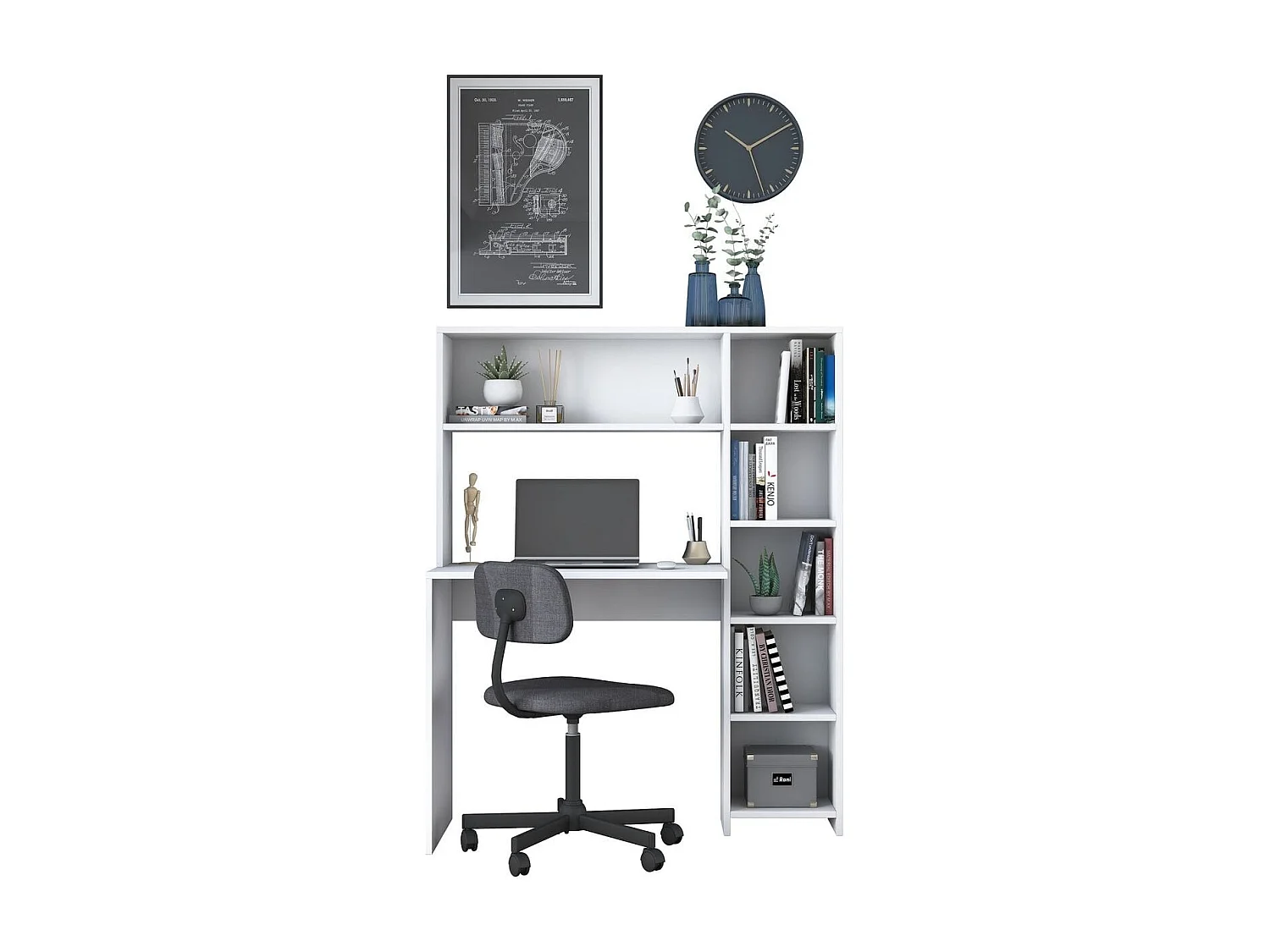 Bureau combiné blanc 113 cm - Rhea