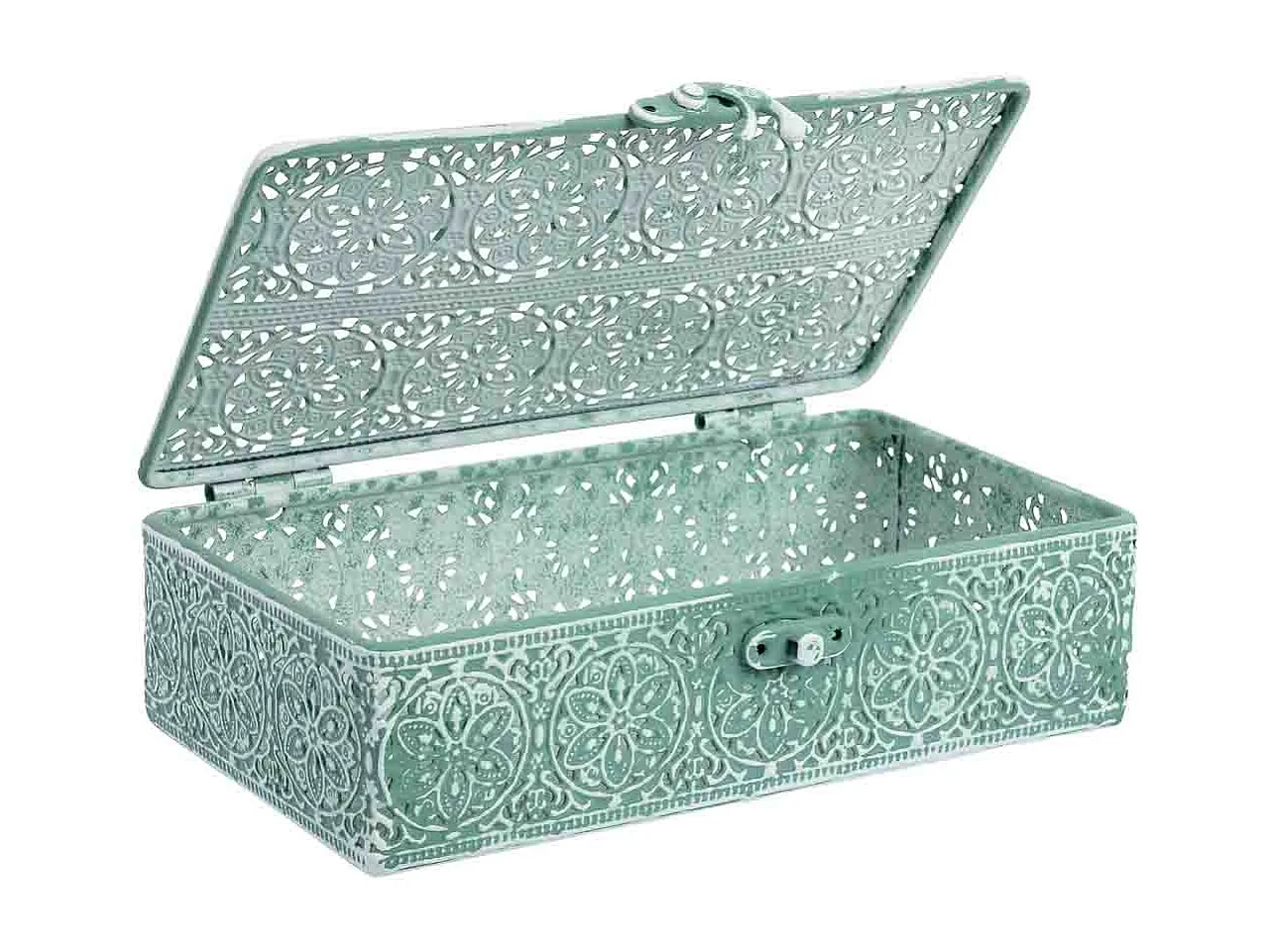 Boîte en métal vert 20.5x12.5x6h cm (hauteur)