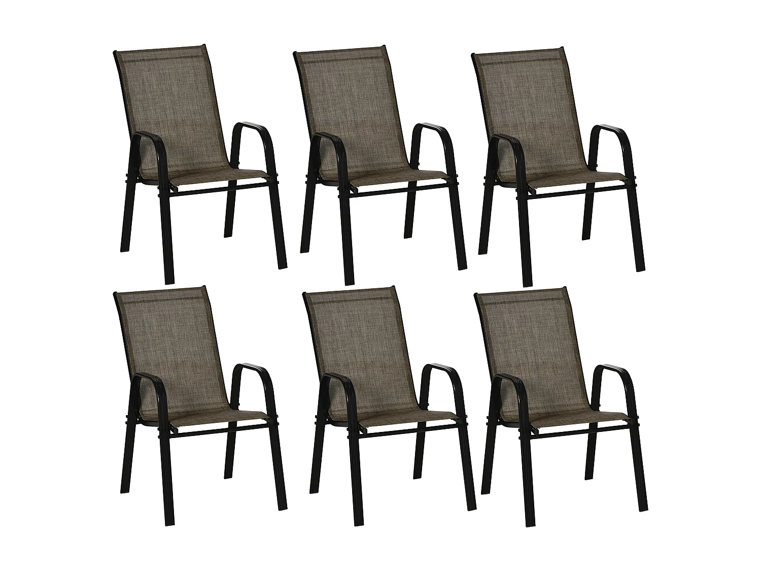 EasyComfort Sedie da Giardino Set 6 Pezzi, Sedie da Esterno Impilabili in Metallo e Tessuto Traspirante, Marrone