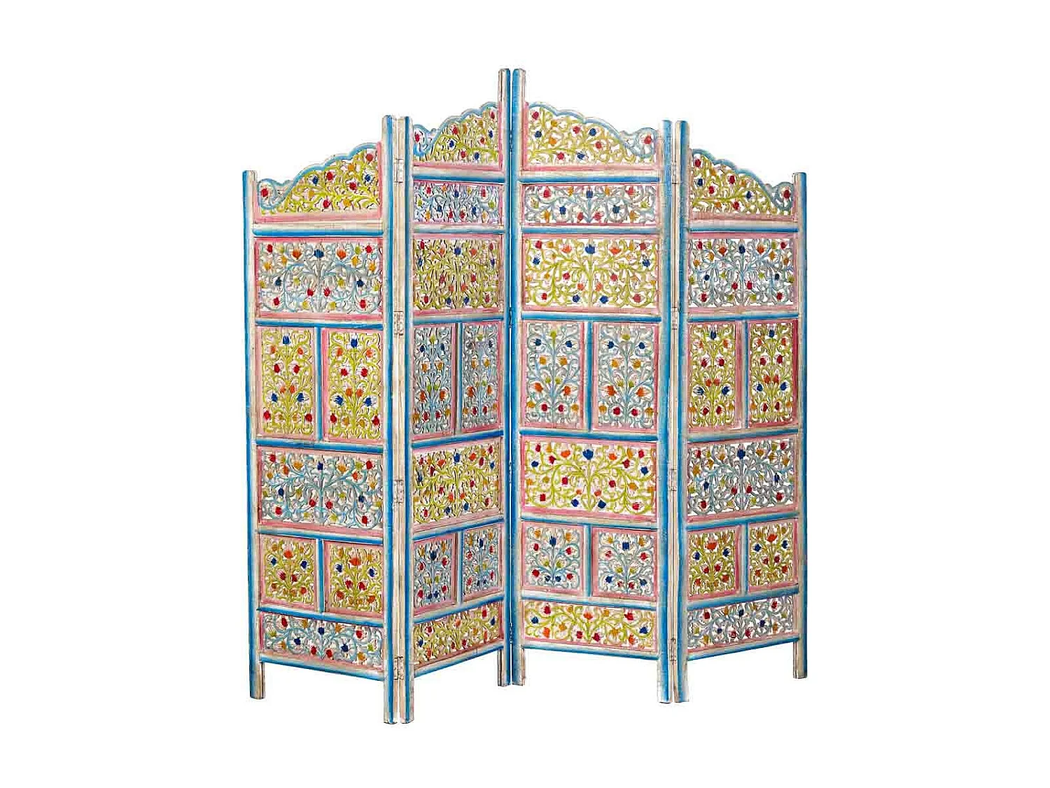 Biombo de madera artesanal multicolor, 50x25x180h cm